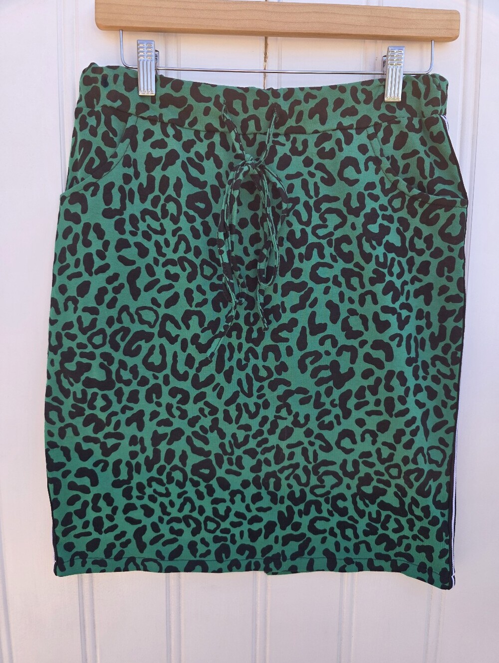 Made In Italy Green Leopard Print Pull On Pencil Skirt Large